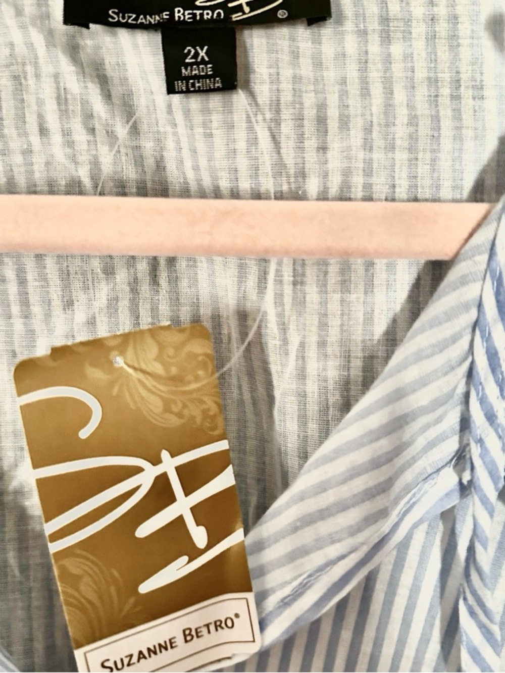 Suzanne Betro Light Blue & White Striped Lace-Trim Tunic - Picture 3 of 3